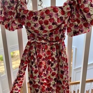 Zara puff sleeve tie waist mini dress